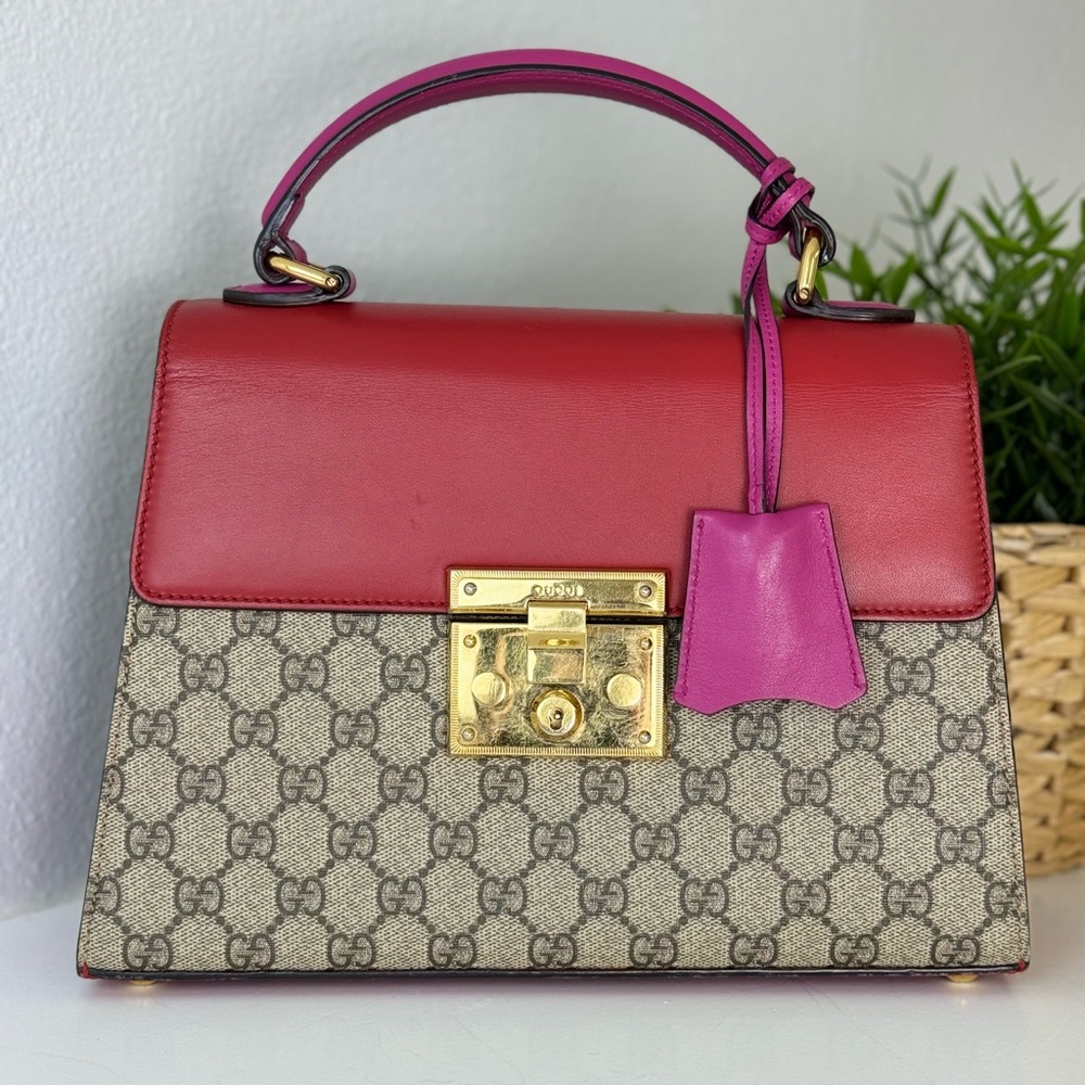 Gucci Padlock GG Coated Canvas And Leather Top Handle Bag